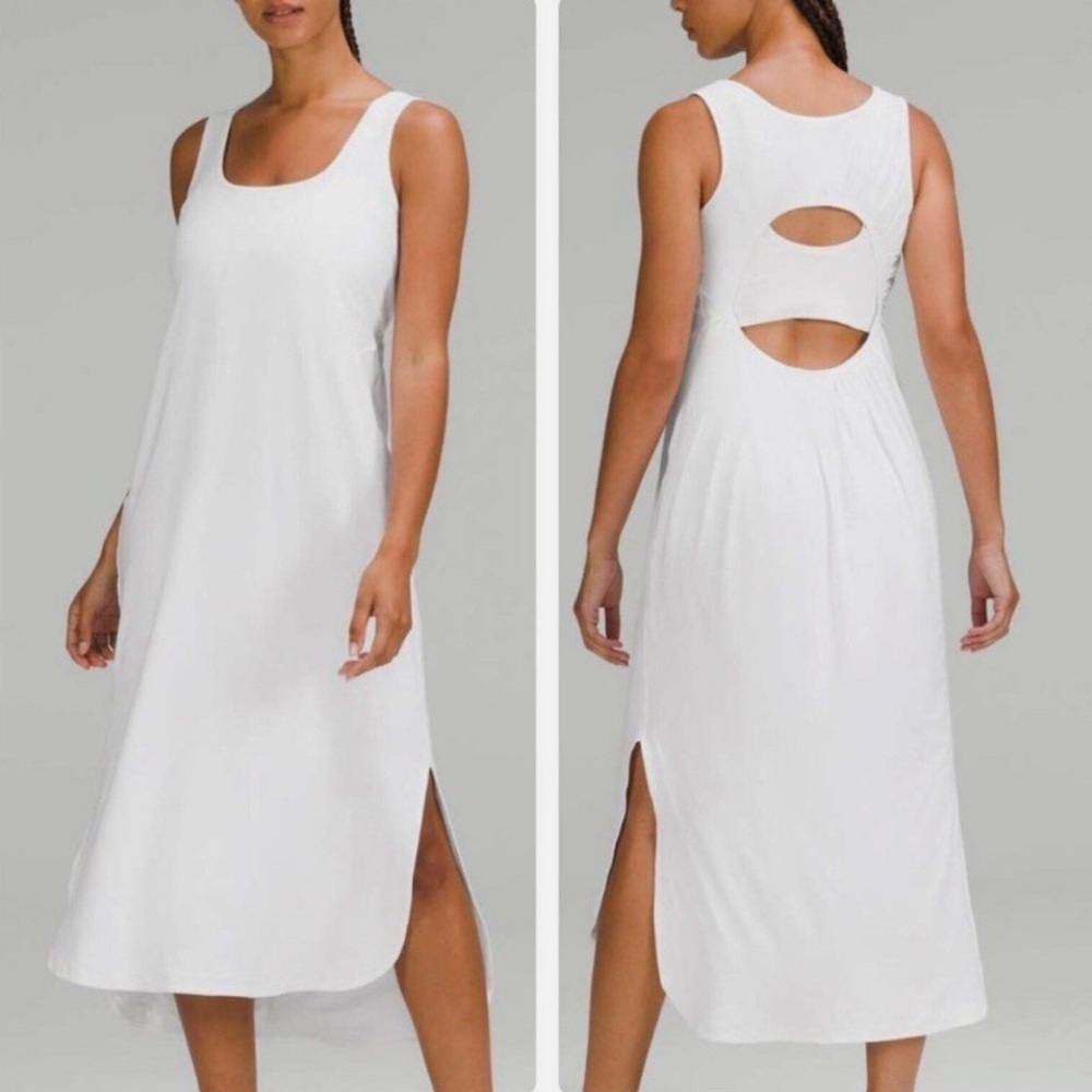 Lululemon Pima Cotton Open Back Midi Dress Size 8 White NWT